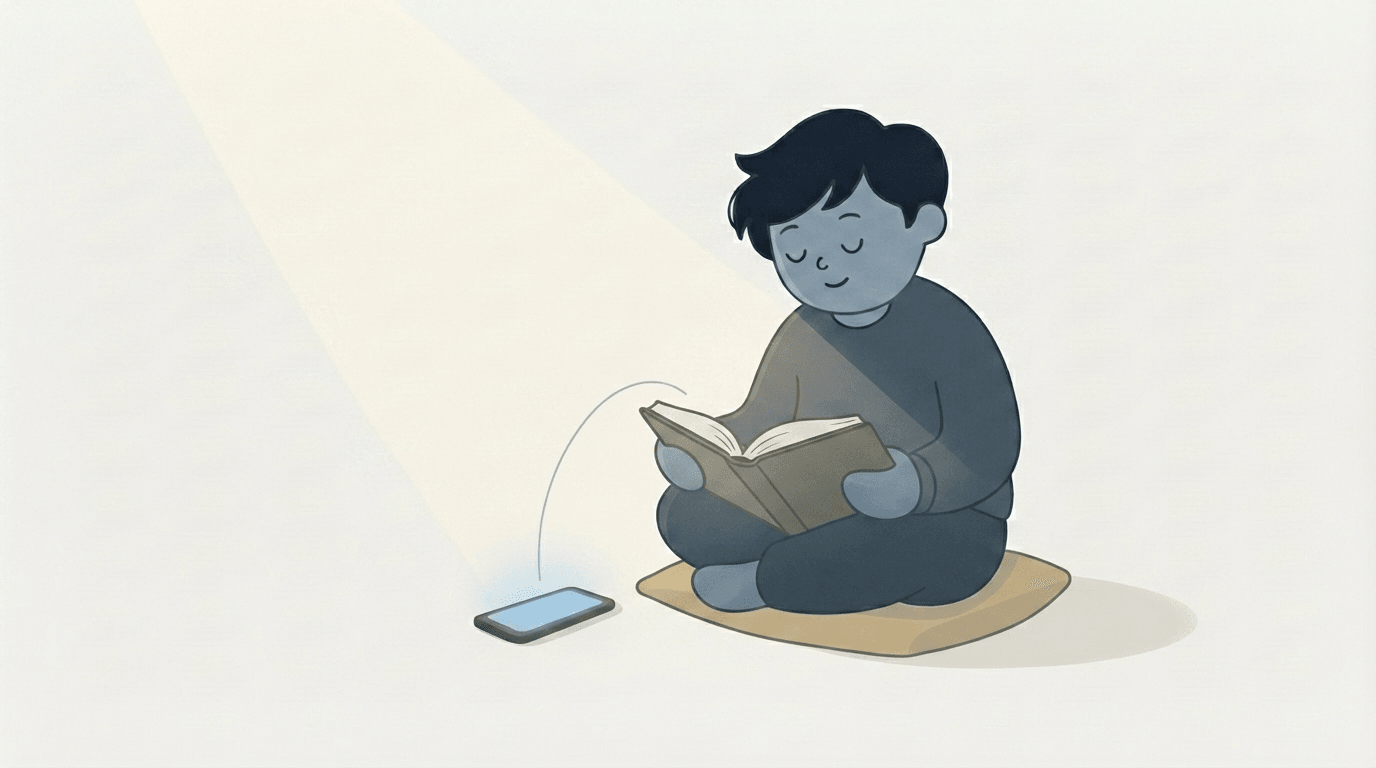 Ilustración de una Biblia abierta junto a un teléfono con una pantalla de preguntas y respuestas, y un versículo resaltado que une ambos