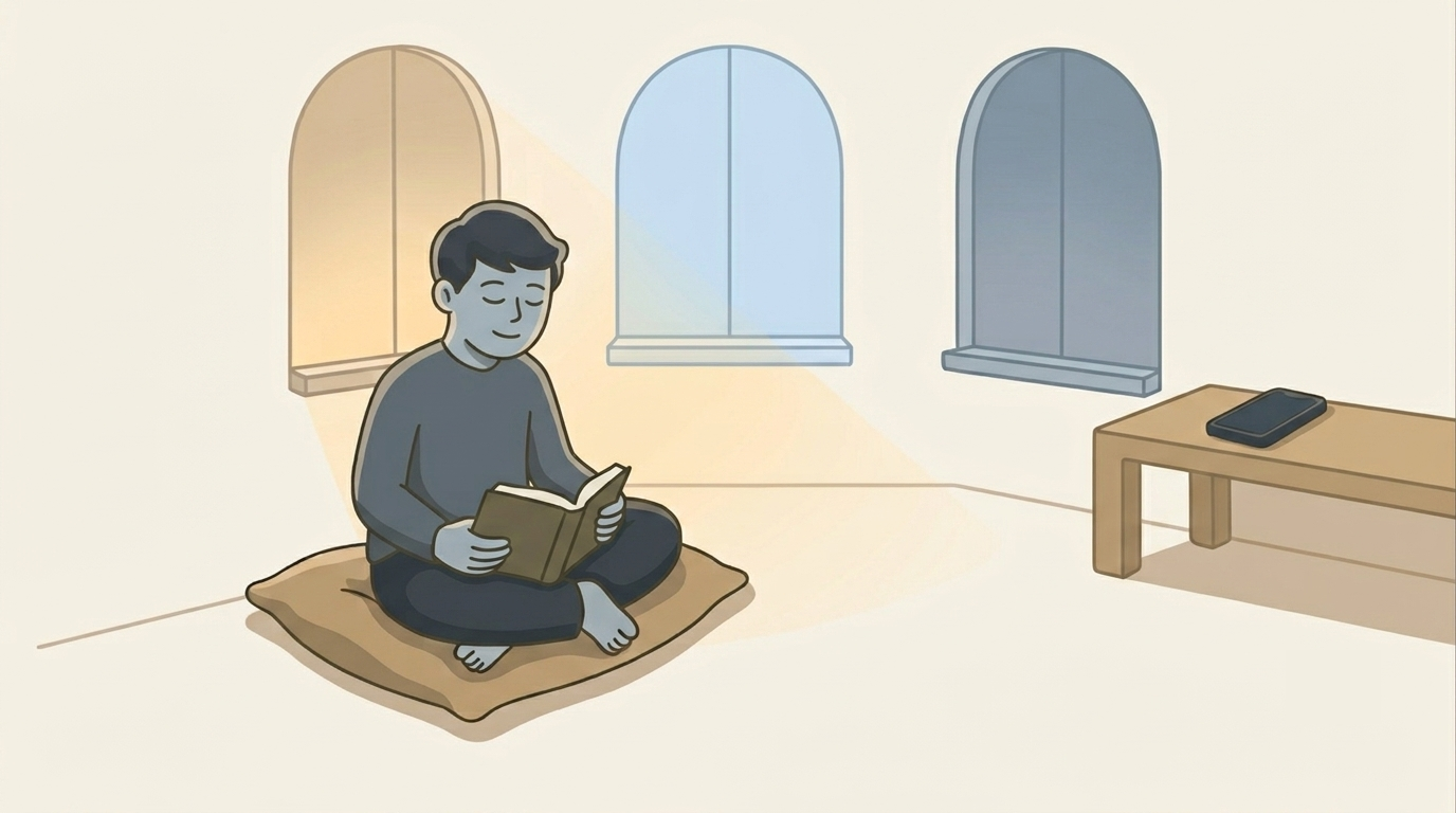 Sacred Hour's default blocking windows screen showing Morning Prayer, Midday, and Evening Prayer periods already set up
